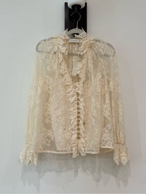 Zimmermann Cream Lace Ruffle Blouse